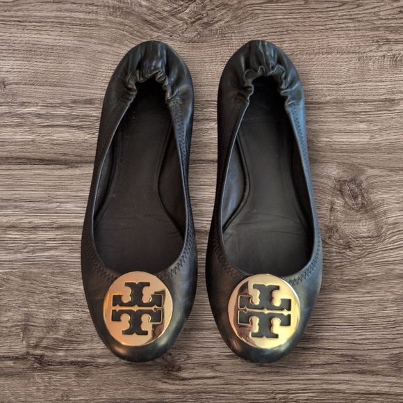 Tory Burch Black Leather MINNIE TRAVEL BALLET - Picture 2 of 5